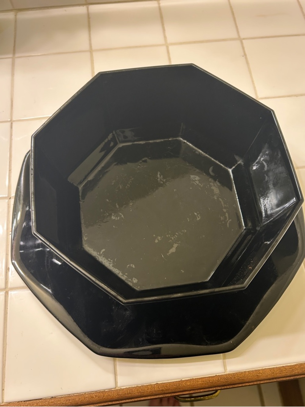 Arcoroc Octagonal Black Salad serving Bowl and Platter Set France 9-12 inches